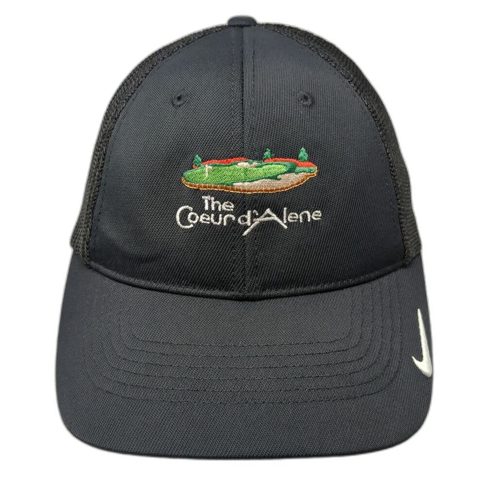 Nike Baseball Cap Black M The Coeur d'Alene Idaho Golf Mesh Flexfit Swoosh Hat